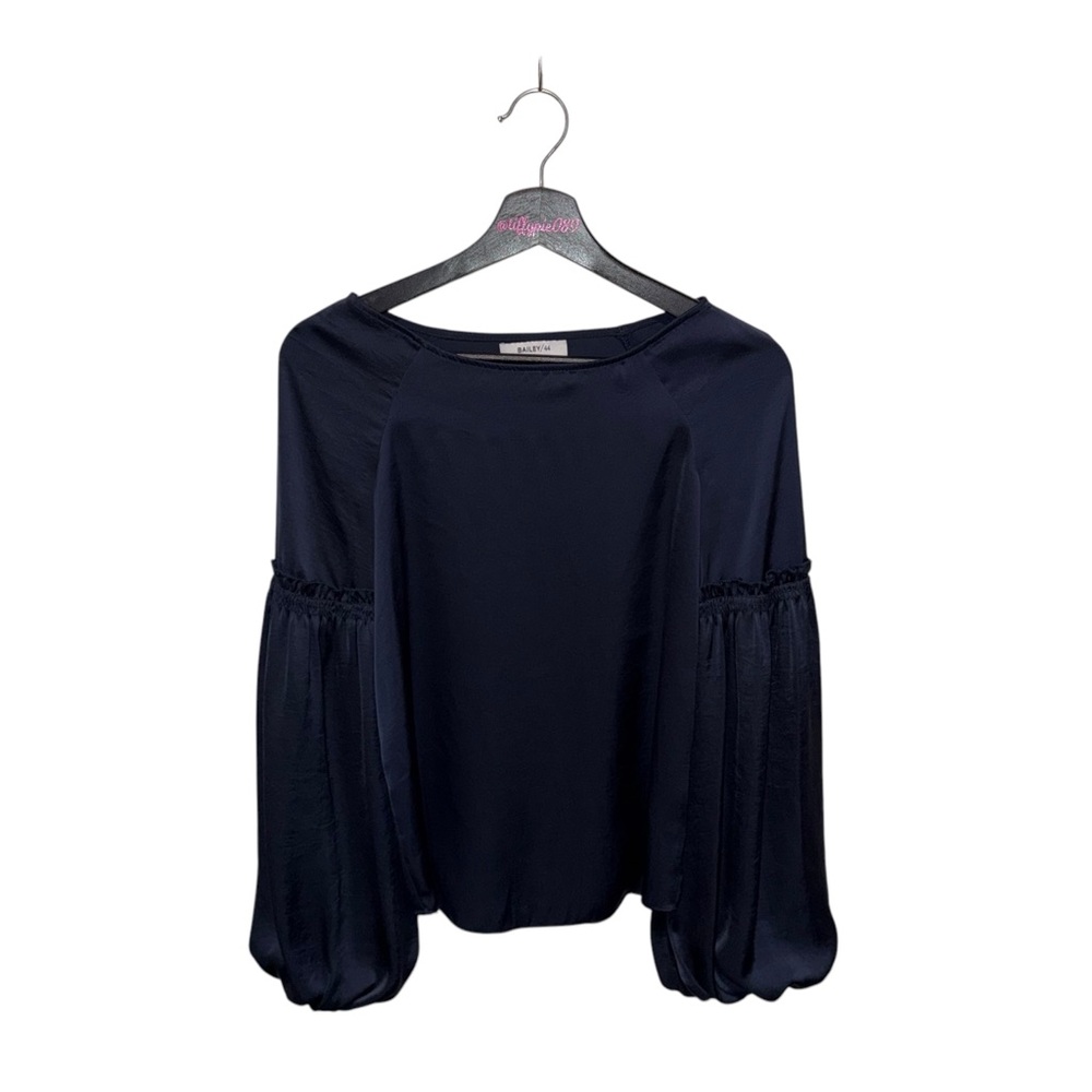 Bailey 44 Blouse Silky Long Sleeves Navy Blue Size XS
